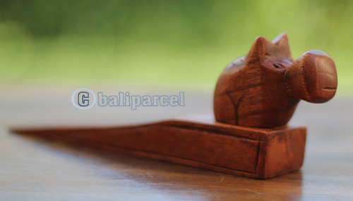 Wooden Door Stop With Rhinocerous Carving, This Pieces Hand Carved From Hibiscus Wood 