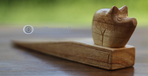 Wooden Door Stop With Pig Carving, This Pieces Hand Carved From Hibiscus Wood 