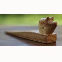 Wooden Door Stop With Pig Carving, This Pieces Hand Carved From Hibiscus Wood 