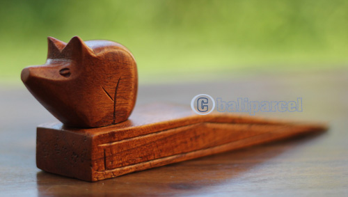 Wooden Door Stop With Pig Carving, This Pieces Hand Carved From Hibiscus Wood 