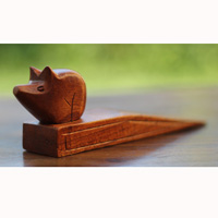 Wooden Door Stop With Pig Carving, This Pieces Hand Carved From Hibiscus Wood 