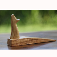 Wooden Door Stop With Cat Carving, This Pieces Hand Carved From Hibiscus Wood 