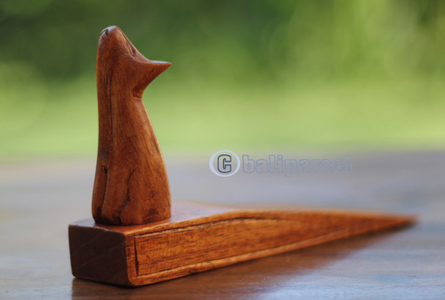 Wooden Door Stop With Cat Carving, This Pieces Hand Carved From Hibiscus Wood 