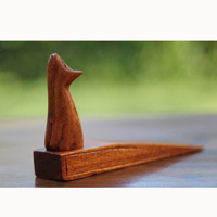 Wooden Door Stop With Cat Carving, This Pieces Hand Carved From Hibiscus Wood 