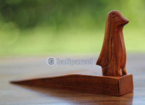 Wooden Door Stop With Pinguin Carving, This Pieces Hand Carved From Hibiscus Wood 
