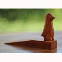 Wooden Door Stop With Pinguin Carving, This Pieces Hand Carved From Hibiscus Wood 