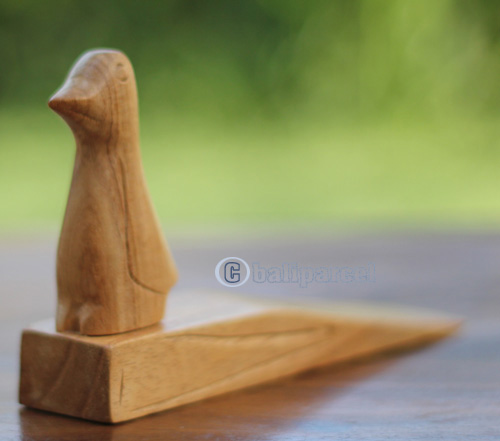 Wooden Door Stop With Pinguin Carving, This Pieces Hand Carved From Hibiscus Wood 