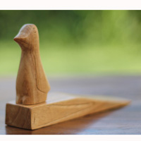 Wooden Door Stop With Pinguin Carving, This Pieces Hand Carved From Hibiscus Wood 