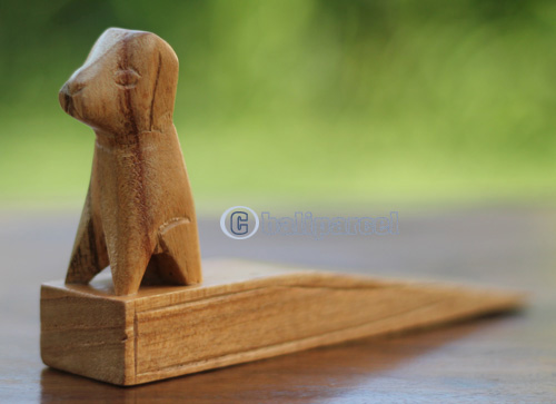 Wooden Door Stop With Dog Carving, This Pieces Hand Carved From Hibiscus Wood 