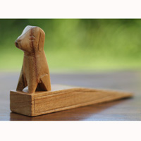 Wooden Door Stop With Dog Carving, This Pieces Hand Carved From Hibiscus Wood 