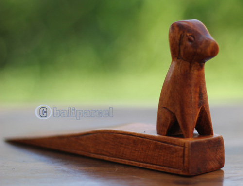 Wooden Door Stop With Dog Carving, This Pieces Hand Carved From Hibiscus Wood 