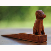 Wooden Door Stop With Dog Carving, This Pieces Hand Carved From Hibiscus Wood 