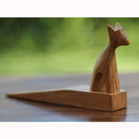 Wooden Door Stop With Cat Carving, This Pieces Hand Carved From Hibiscus Wood 