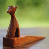 Wooden Door Stop With Cat Carving, This Pieces Hand Carved From Hibiscus Wood 