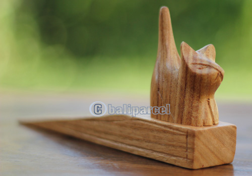 Wooden Door Stop With Cat Carving, This Pieces Hand Carved From Hibiscus Wood 