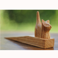Wooden Door Stop With Cat Carving, This Pieces Hand Carved From Hibiscus Wood 