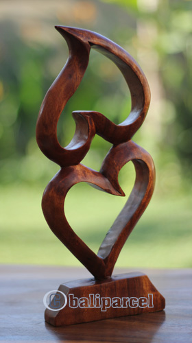 Wooden Abstract Carving, Hand Carved From Suar Wood With Brown Polished