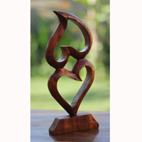 Wooden Abstract Carving, Hand Carved From Suar Wood With Brown Polished