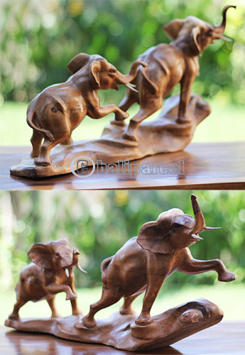 Wooden 2 Elephant, Handcarved From Suar Wood