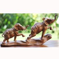 Wooden 2 Elephant, Handcarved From Suar Wood