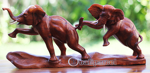 Wooden 2 Elephant, Handcarved From Suar Wood