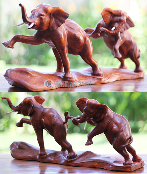 Wooden 2 Elephant, Handcarved From Suar Wood