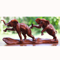 Wooden 2 Elephant, Handcarved From Suar Wood