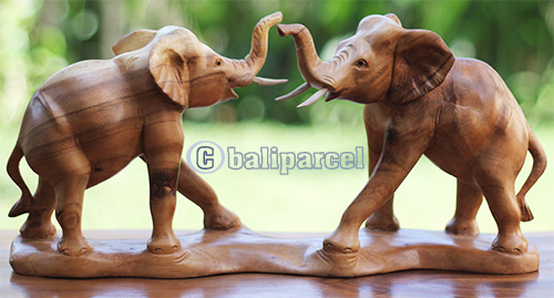 Wooden 2 Elephant, Handcarved From Suar Wood