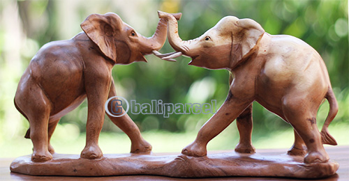 Wooden 2 Elephant, Handcarved From Suar Wood