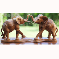 Wooden 2 Elephant, Handcarved From Suar Wood