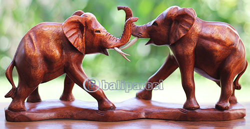 Wooden 2 Elephant, Handcarved From Suar Wood