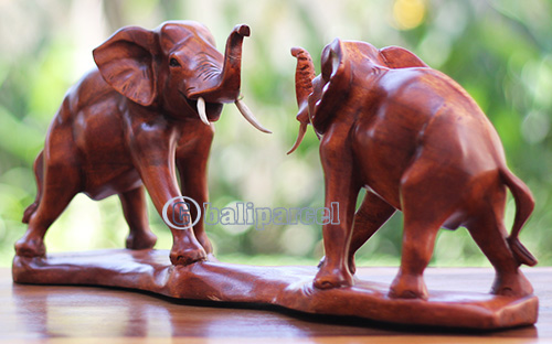 Wooden 2 Elephant, Handcarved From Suar Wood