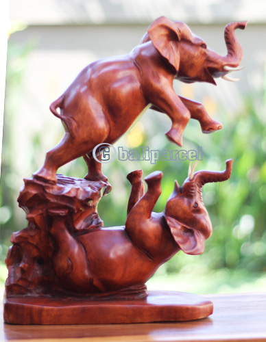 Wooden 2 Elephant, Handcarved From Suar Wood