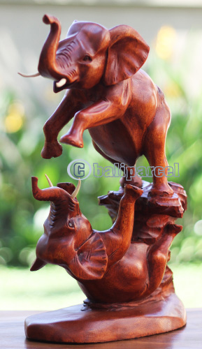 Wooden 2 Elephant, Handcarved From Suar Wood