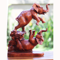 Wooden 2 Elephant, Handcarved From Suar Wood