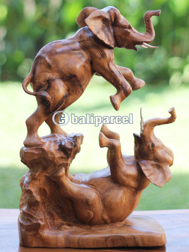 Wooden 2 Elephant, Handcarved From Suar Wood