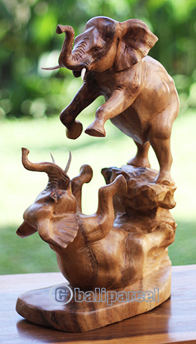 Wooden 2 Elephant, Handcarved From Suar Wood