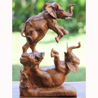 Wooden 2 Elephant, Handcarved From Suar Wood
