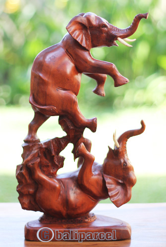 Wooden 2 Elephant, Handcarved From Suar Wood