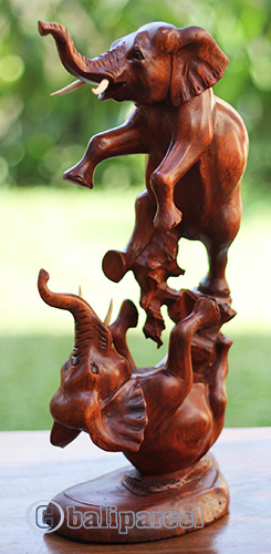 Wooden 2 Elephant, Handcarved From Suar Wood