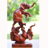 Wooden 2 Elephant, Handcarved From Suar Wood