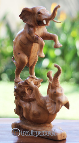Wooden 2 Elephant, Handcarved From Suar Wood