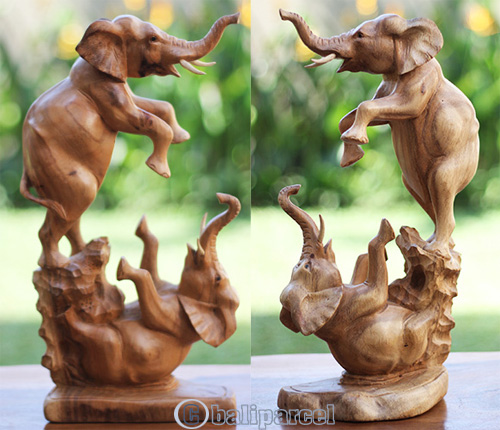 Wooden 2 Elephant, Handcarved From Suar Wood
