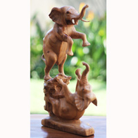 Wooden 2 Elephant, Handcarved From Suar Wood