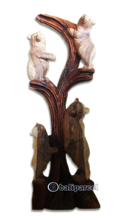 Wooden 4 Bear, Handmade From Suar Wood