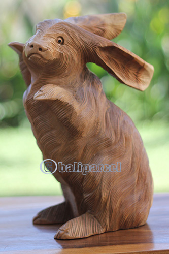 Wooden Rabbit, Handmade From Suar Wood With Natural Polished