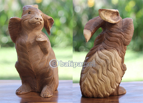 Wooden Rabbit, Handmade From Suar Wood With Natural Polished