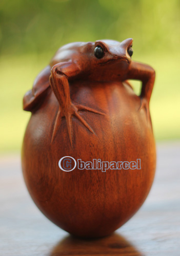 Wooden Frog, Handmade From Suar Wood With Brown Polished