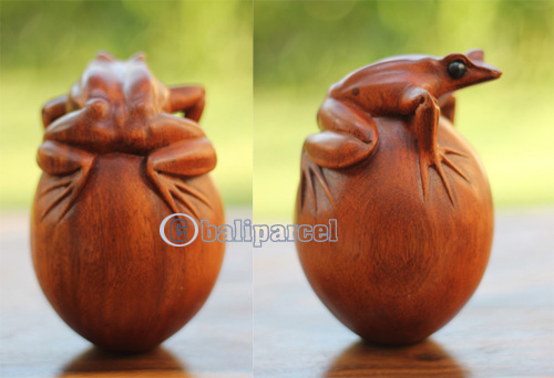 Wooden Frog, Handmade From Suar Wood With Brown Polished