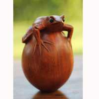 Wooden Frog, Handmade From Suar Wood With Brown Polished